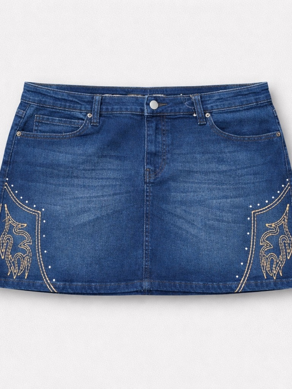 Blue Denim Embroidered Mini Skirt